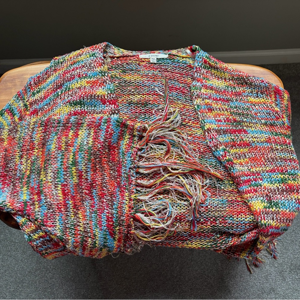 Easel Colorful Fringe Open-Front Cardigan - Picture 4 of 6